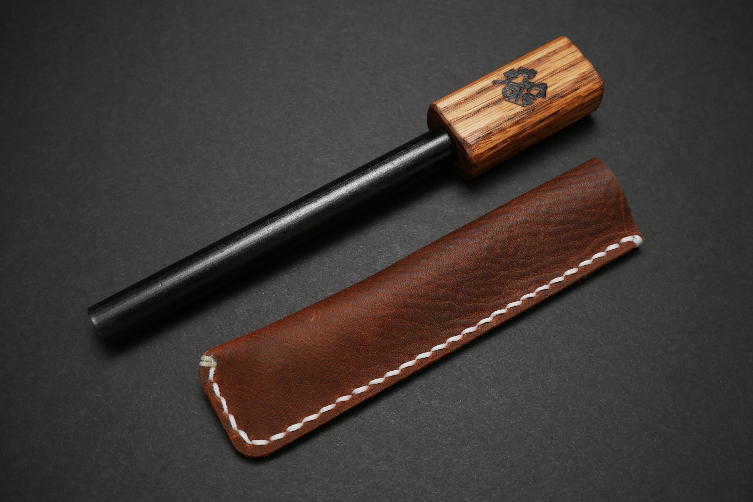 Ferrocerium Firesteel with Wooden Handle and Leather Sleeve from ROG